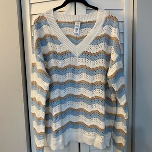 New Studio 1886 v neck Sweater striped open knit women’s Large L